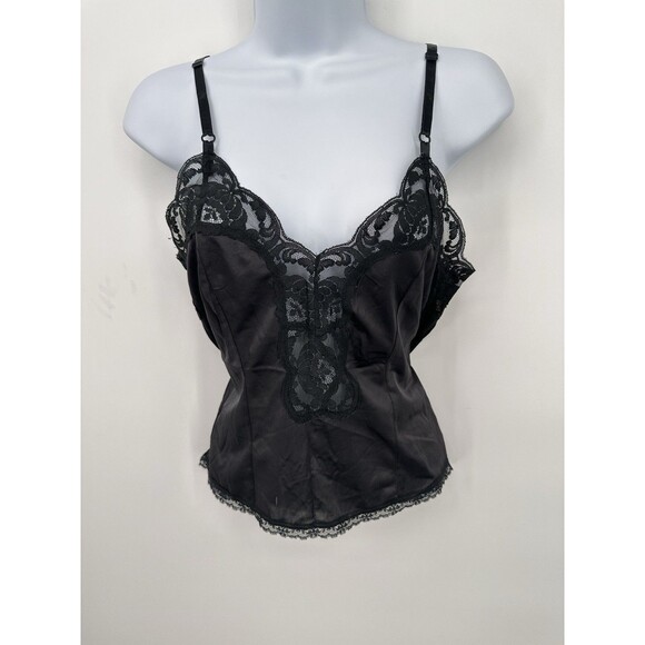LACE Vintage  Camisole Slip TOP NYLON  Black Xs Fairy Romantic Babydoll‎ - Picture 2 of 9
